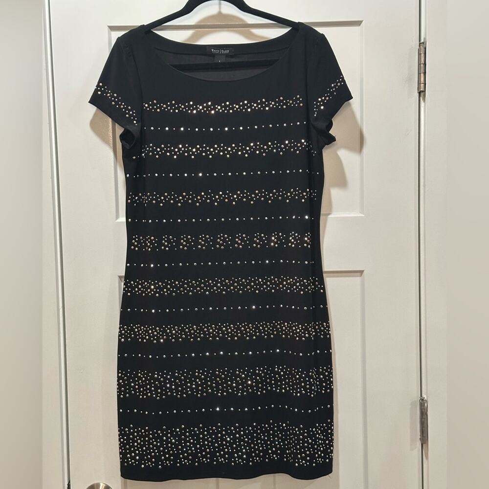 WHITE HOUSE BLACK MARKET Black - Gold Studded Cocktail Stretch Dress Size Large